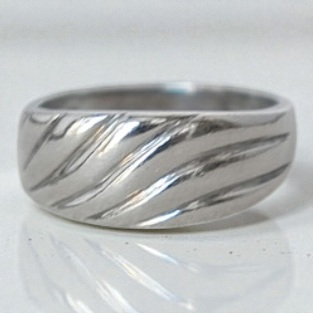 Sterling Silver 925 Ribbed Band Ring Minimalist Boho Vintage Size 7.75